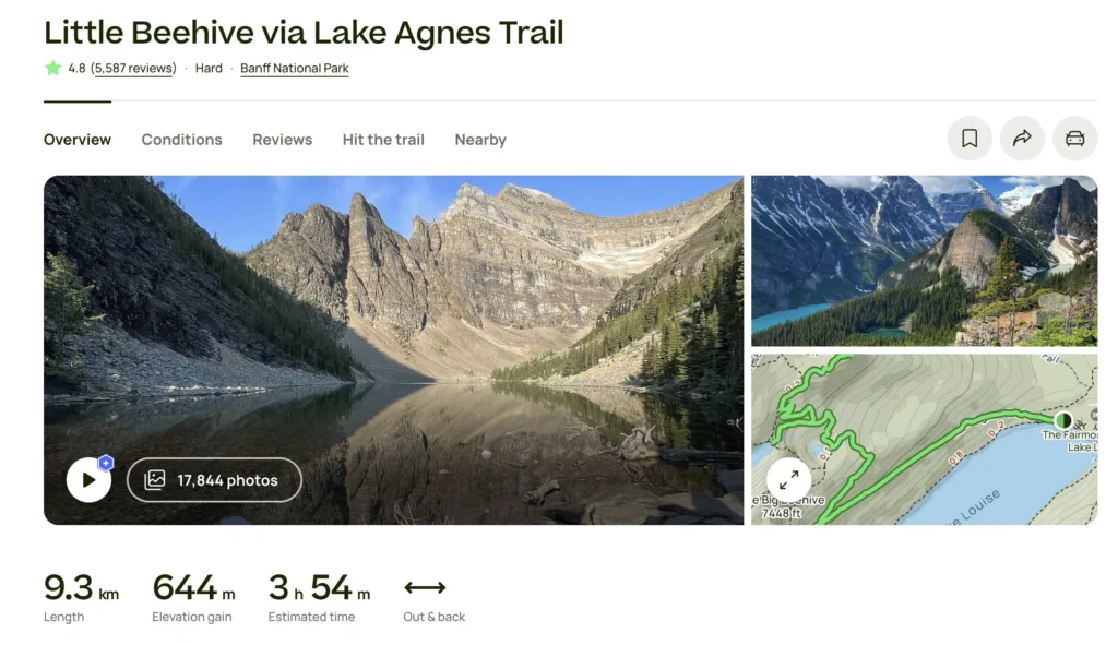 Lake Louise Little beehive trail via lake agnes