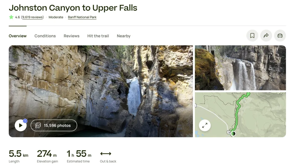 Johnston Canyon upper falls hiking trail