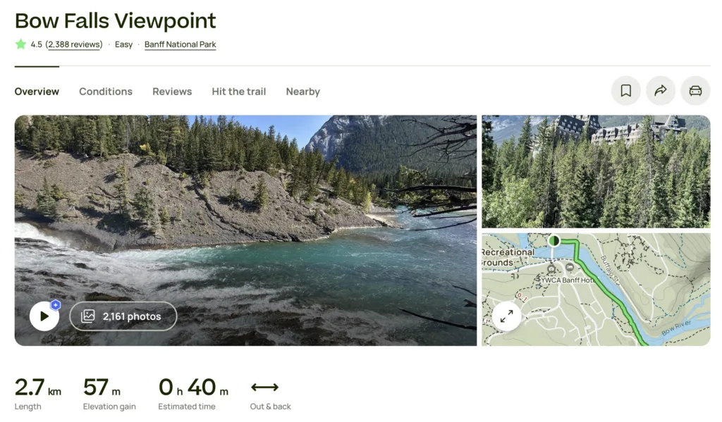 Bow Falls Banff hiking trail